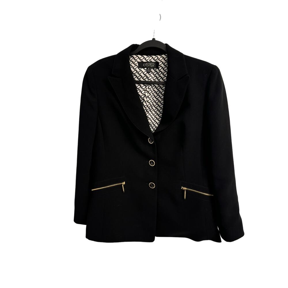 Kasper Blazer Womens 12 Career Classic Button Zip Pockets Minimalist Jacket